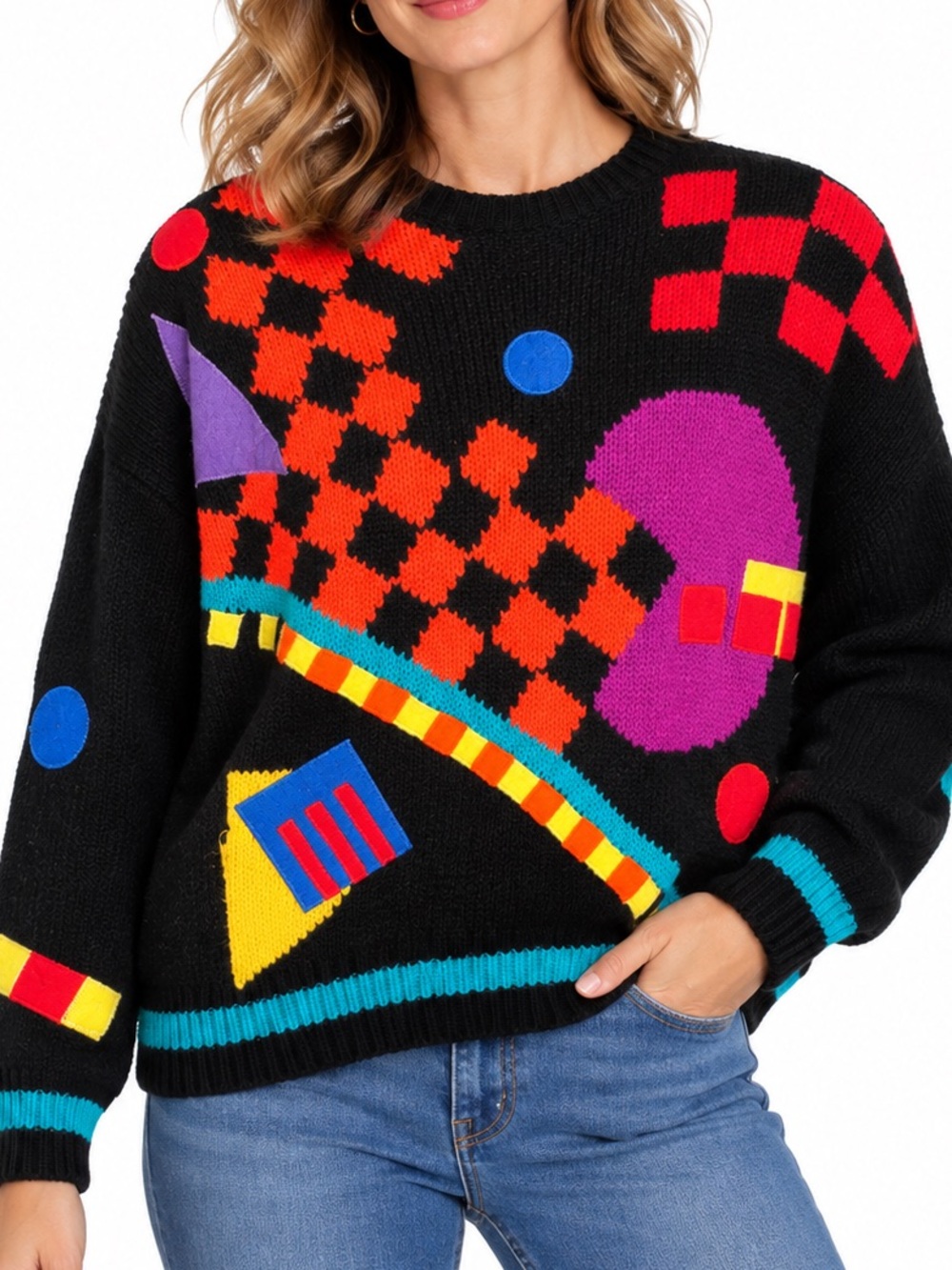 Vintage Marni Bee Geometric Sweater M Black Colorful Abstract Knit